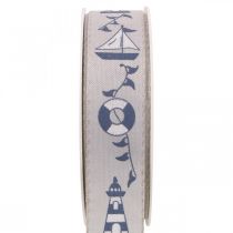Dárková stuha námořní dekorace tkaná stuha modrá, šedá 25mm 18m