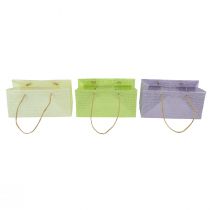 položky Dárkové tašky tkané s uchy zelená, žlutá, fialová 20×10×10cm 6ks