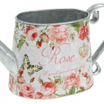 Nostalgický dekorativní džbán, kovový džbán, květináč s růžemi V15,5cm L28,5cm