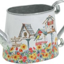 Dekorativní konev Kovový květináč Letní dekorační květináč s domečky pro ptáky V15cm L28cm