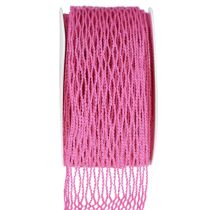 Síťovaná páska, mřížková páska, dekorativní páska, růžová, vyztužená drátem, 50 mm, 10 m