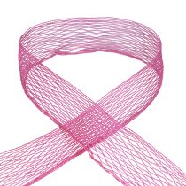 Síťovaná páska, mřížková páska, dekorativní páska, růžová, vyztužená drátem, 50 mm, 10 m
