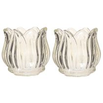 položky Skleněný svícen na čajovou svíčku tulipán skleněná na čajovou svíčku čirá Ø7cm V7cm 2ks