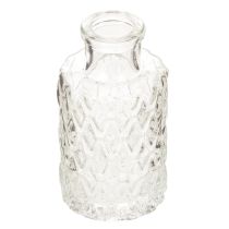 položky Mini skleněná váza s diamantovým vzorem, malá stolní váza, láhev, průhledná, 9 cm, 6 kusů