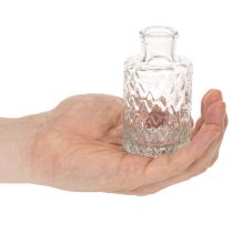 položky Mini skleněná váza s diamantovým vzorem, malá stolní váza, láhev, průhledná, 9 cm, 6 kusů