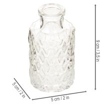 položky Mini skleněná váza s diamantovým vzorem, malá stolní váza, láhev, průhledná, 9 cm, 6 kusů