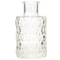 položky Mini skleněná váza s diamantovým vzorem, malá stolní váza, láhev, průhledná, 9 cm, 6 kusů
