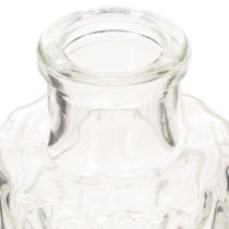 položky Mini skleněná váza s diamantovým vzorem, malá stolní váza, láhev, průhledná, 9 cm, 6 kusů