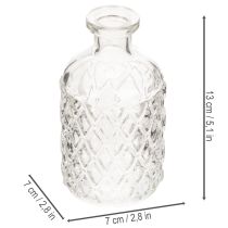 položky Skleněná lahev s diamantovým vzorem, dekorativní lahev, váza, malá, 13 cm, 6 kusů