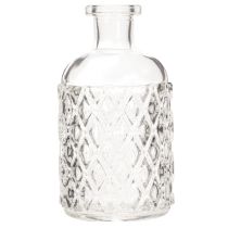 položky Skleněná lahev s diamantovým vzorem, dekorativní lahev, váza, malá, 13 cm, 6 kusů