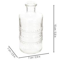 položky Skleněná láhev se vzorem, válcová, průhledná, dekorativní váza, 15 cm, 6 kusů