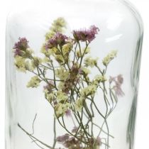 Sklenice se svícnem, skleněná dekorace se sušenými květinami V16cm Ø8,5cm