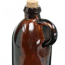 Skleněná láhev vintage s korkem a uchem hnědá Ø7,5 cm H22cm