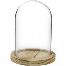 položky Ozdobný zvoneček, skleněná kupole s dřevěnou deskou, stolní dekorace V16cm Ø12,5cm