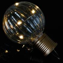 Solární LED lampa retro vzhledu transparentní teplá bílá Ø8cm