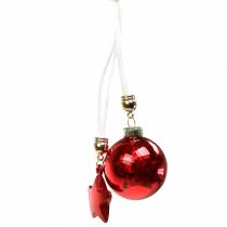 Vánoční ozdoba na stromeček skleněná koule s hvězdou červená 5cm
