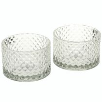 položky Skleněná miska svícen na čajovou svíčku retro diamant čirý Ø10,5cm 2ks