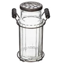 položky Skleněná láhev v kovovém košíku, ideální pro dekorativní akcenty v obývacím pokoji, 20 cm
