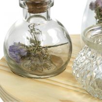 Sada váz na dřevěném podnosu, stolní dekorace se sušenými květinami, lucerna přírodní, průhledná Ø18cm
