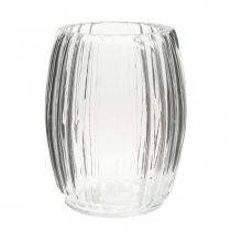 položky Skleněná váza s drážkami, lucerna z čirého skla V15cm Ø11,5cm