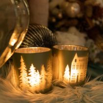 Lucerny, svícen na čajovou svíčku skleněná vánoční zelená Ø7cm 2ks