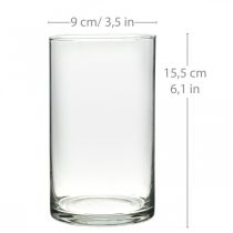 položky Kulatá skleněná váza, čirý skleněný válec Ø9cm H15,5cm