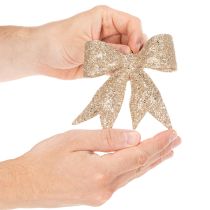 položky Třpytivá mašle, ozdobná mašle, zlatá s klipem, 11 cm, 4 kusy
