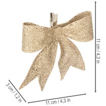 položky Třpytivá mašle, ozdobná mašle, zlatá s klipem, 11 cm, 4 kusy