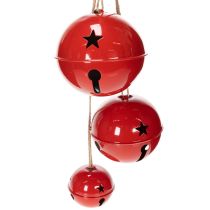 položky Červené kovové zvonky, sada 3 kusů, dekorativní, 14/12/8 cm