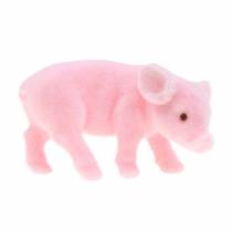 Lucky pig pink flocked 9cm 6ks