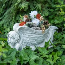 Hrob anděl s miskou na rostliny Ptačí koupelový anděl ležící 39×18×18cm