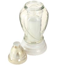 položky Skleněné náhrobní světlo s gravírovaným srdcem, náhrobní lucerna čirá, Ø11cm, V26cm