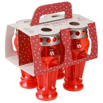 položky Červené náhrobní svíčky/světla, doba hoření 18 hodin, Ø9 cm V19 cm, 4 kusy