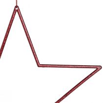 položky Velké ozdobné hvězdy červené na zavěšení hvězdičky se třpytkami 24cm 6 ks