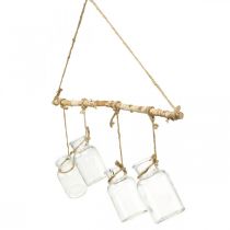 položky Dřevěná dekorace oken se zavěšenými skleněnými vázami na květinovou výzdobu