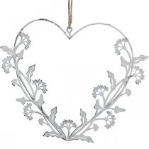 Dekorativní srdce na zavěšení vintage pampeliška kov bílá 17,5cm 3ks