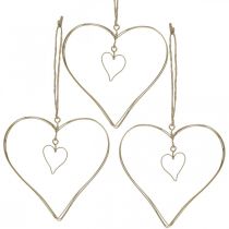 Ozdobné srdce na zavěšení, dekorace na zavěšení kovové srdce zlaté 10,5 cm 6 kusů