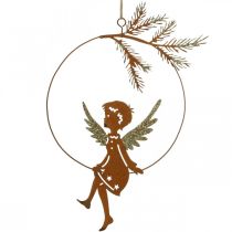 Anděl dekorační prsten kovová rez vánoční dekorace 23,5x16,5cm 3ks