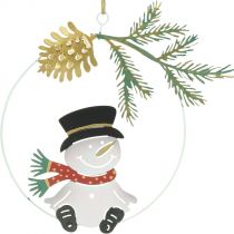 Vánoční přívěsek dekorace sněhulák prsten kovový Ø14cm 3ks