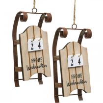 položky Ozdobné sáně dřevěné kalendáře Adventní rez L14,5cm 2 kusy