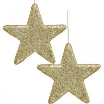 Vánoční dekorace přívěsek hvězda zlatý třpyt 18,5cm 4ks