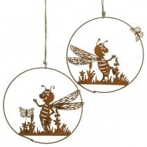 Včelka z kovové rzi zahradní dekorace na zavěšení Ø14cm 4ks
