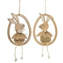 Ozdobný přívěsek dřevěná velikonoční dekorace králík ve vejci 9×1,5×23cm 6 kusů