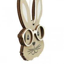 Dřevěný přívěsek králík s brýlemi mrkvově hnědá béžová 4×7,5cm 9ks