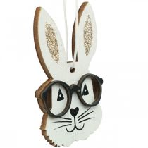 Dřevěný přívěsek králík s brýlemi mrkvový třpyt 4×7,5cm 9ks