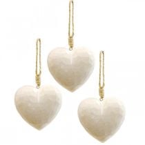Dřevěné srdce deko věšák deko srdce k zavěšení bílé 12cm 3ks