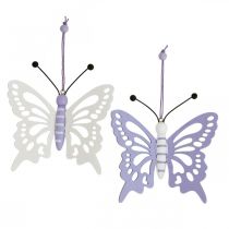 Závěsná dekorace deco motýli dřevo fialová/bílá 12×11cm 4ks