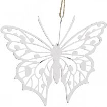 Motýlí dekorace závěsná vintage kovová dekorace bílá 15×12cm 3ks