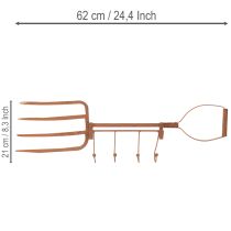 položky Rezavá kovová tyč na háčky, dekorativní vidle na seno, zahradní dekorace, 4 háčky, 62 cm