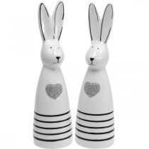 Keramický králík černobílý, dekorace velikonoční zajíček pár králíků se srdcem V20,5cm 2ks